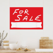 VOOR VERKOOP VAN WITTE ZIJDE OP ROOD POSTER (Keuken)