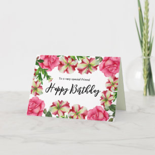Voor Vriend op Verjaardag Waterverf Roze Bloemen Kaart