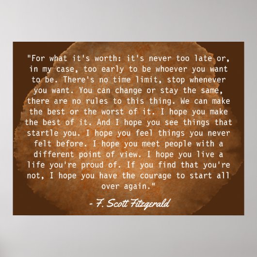 Voor wat het waard is F. Scott Fitzgerald Quote Poster (Voorkant)