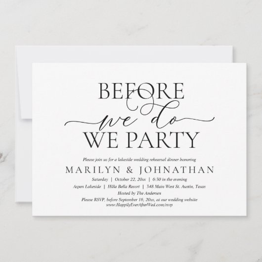 Voor we dat doen, zijn we partij, huwelijksrepetit kaart (Voorkant)