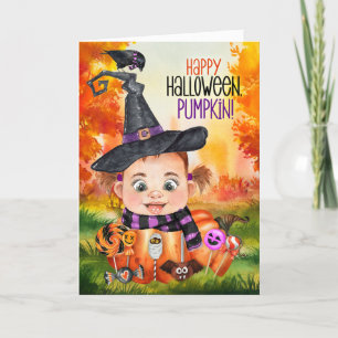 voor Young Girls Little Witch Raven Halloween Feestdagen Kaart