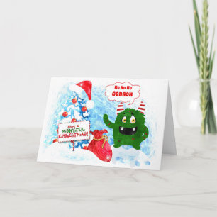 voor Young Godson Funny Monster Kerstmis Feestdagen Kaart