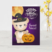 voor Young Niece Teddy Bear Witch Halloween Kaart (Gele Bloem)