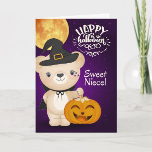 voor Young Niece Teddy Bear Witch Halloween Kaart