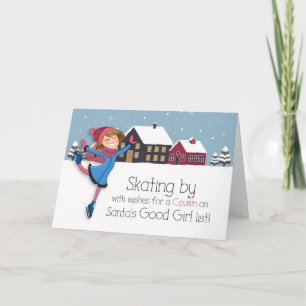 voor Young Vrouw Cousin Winter Ice Skater Feestdagen Kaart