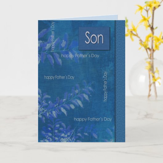 Voor Zoon op Vaderdag. Elegant Blue Leaf Pattern Kaart (Gele Bloem)