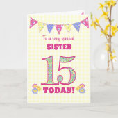 Voor zuster 15th Birthday Primroses Bunting Kaart (Gele Bloem)
