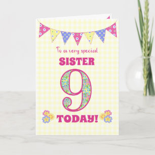 Voor zuster 9th Birthday Primroses Bunting Kaart