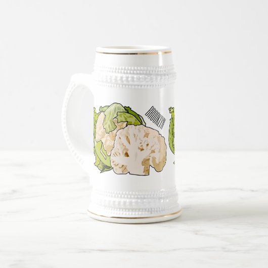 Voorbeeld van cartoon met bloemkool bierpul (Voorkant links)