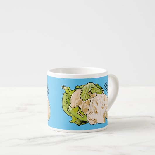 Voorbeeld van cartoon met bloemkool espresso kop (Voorkant rechts)