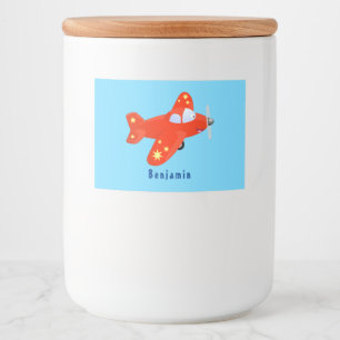 Voorbeeld van de cartoon van het rode luchtvliegtu voedselcontainer etiket