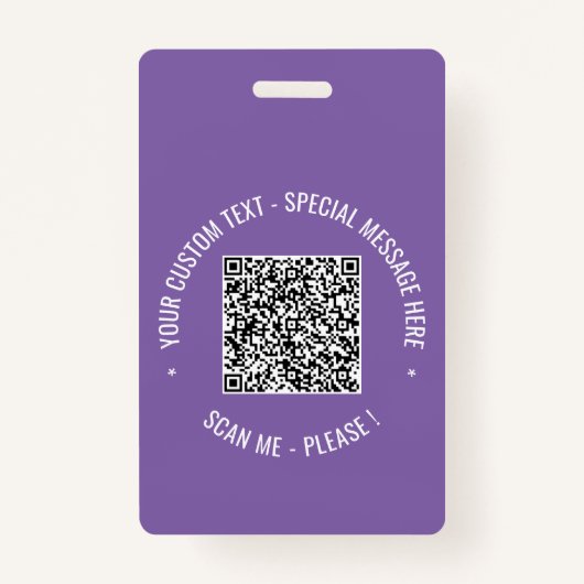 Voorbeeld van uw QR-codebadge met aangepaste tekst Badge (Voorkant)