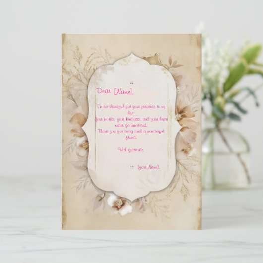 Voorbeeldboodschap van dankbaarheid kaart (Staand voorkant)