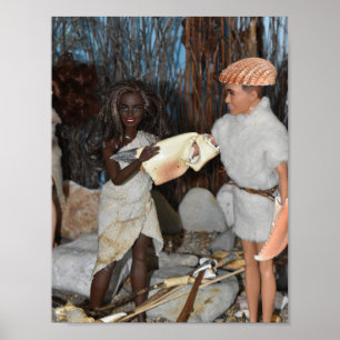 Voorbereiden op een prehistorische jacht. poster