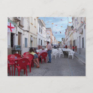 Voorbereiding van het straatfeest. briefkaart