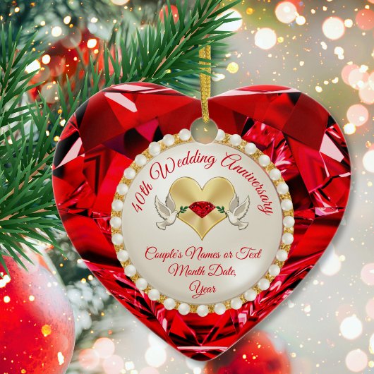 Voordelig, 40e bruiloft Jubileum Gift, Ruby Keramisch Ornament