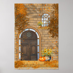 Voordeur Herfstvibes en herfstbladeren Poster