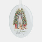 Voordeur met gele labrador kerst glas ornament (Voorkant links)