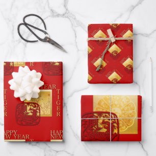 Voorjaar 12 Zodiac Signs Yin Yang Tiger Year WP3P Inpakpapier Vel