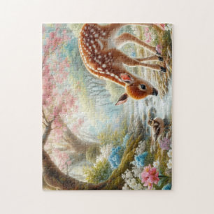 Voorjaar bossen met eend en fawn/hert legpuzzel
