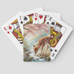Voorjaar bossen met eend en fawn/hert pokerkaarten