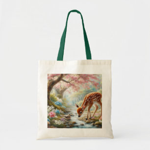 Voorjaar bossen met eend en fawn/hert tote bag
