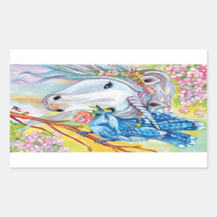 Voorjaar eenhoorn en Jay Rechthoekige Sticker