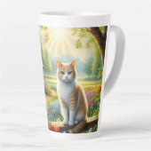 Voorjaar huisje/tuin & kat latte mok (Rechterhoek)