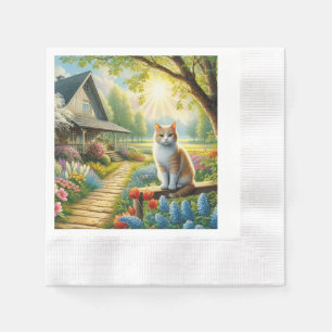 Voorjaar huisje/tuin & kat servet