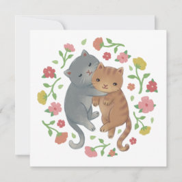 Voorjaar katten en bloemen illustratie kaart