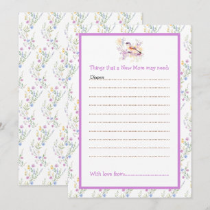 Voorjaar Schattige Vogel Baby shower advieslijst Kaart