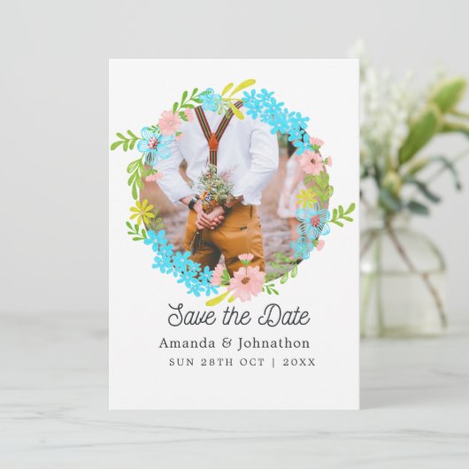 Voorjaars verjaardag sparen de datum save the date (Staand voorkant)