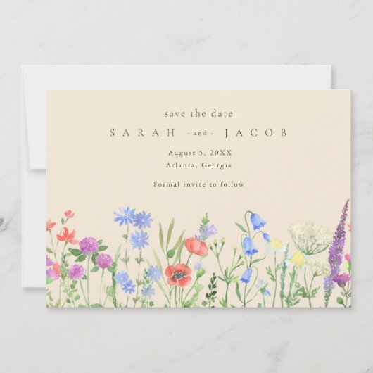 Voorjaars Wildflower Boho Wedding Save the Date (Voorkant)