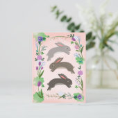 Voorjaarsbloemen en springende konijnen | briefkaart (Staand voorkant)