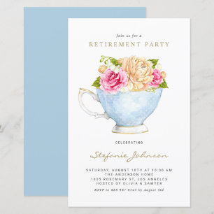 Voorjaarsbloemen in Teacup Uitnodiging voor pensio