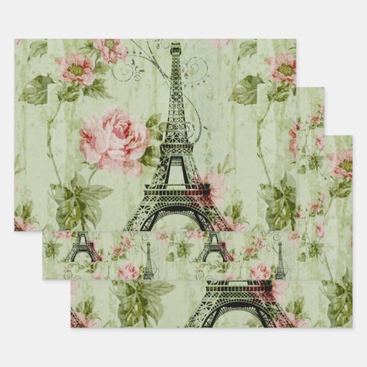 voorjaarsmunt roze bloemmolen Paris Eiffeltoren Inpakpapier Vel (Set)