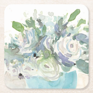 Voorjaarsregeling - Waterverf Bouquet Vierkante Kartonnen Onderzetter