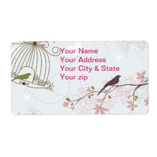 Voorjaarsvogels en bloemenlabel etiket