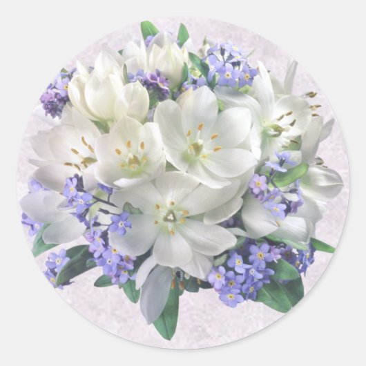 Voorlentescherm. Crocussen en vergeet-me-niet Stic Ronde Sticker (Voorkant)