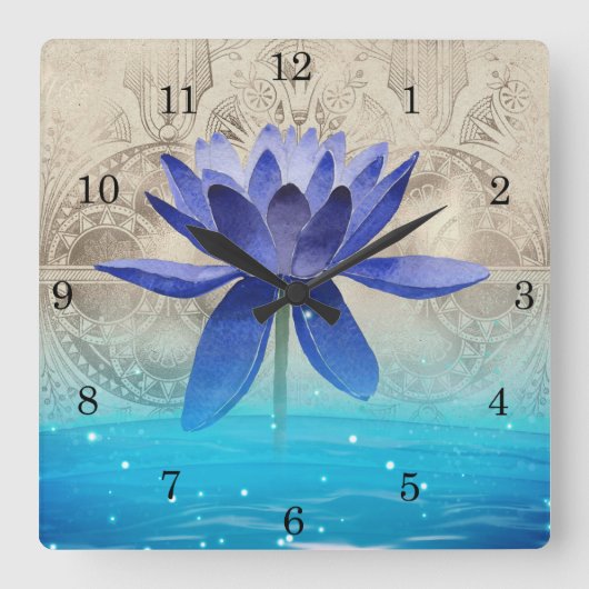 Voormalig Egypt Styled Magic Blue Lotus Flower Pos Vierkante Klok (Voorkant)