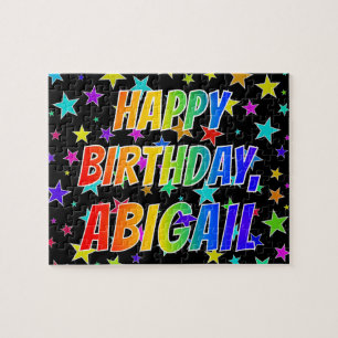 Voornaam "ABIGAIL", geun "HAPPY BIRTHDAY" Legpuzzel