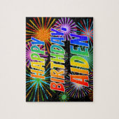 Voornaam "AIDEN", geun "HAPPY BIRTHDAY" Legpuzzel (Verticaal)