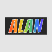 Voornaam "ALAN": Fun Rainbow-kleuren Naamplaatje (Voorkant)