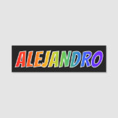 Voornaam "ALEJANDRO": Fun Rainbow-kleuren Naamplaatje (Voorkant)