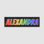 Voornaam "ALEXANDRA": Fun Rainbow-kleuren Naamplaatje (Voorkant)