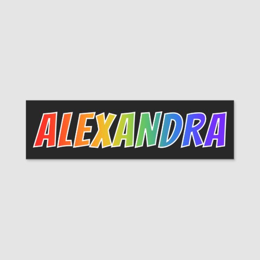 Voornaam "ALEXANDRA": Fun Rainbow-kleuren Naamplaatje (Voorkant)