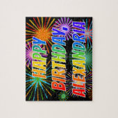 Voornaam "ALEXANDRIA", geun "HAPPY BIRTHDAY" Legpuzzel (Verticaal)