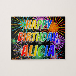 Voornaam "ALICIA", geun "HAPPY BIRTHDAY" Legpuzzel
