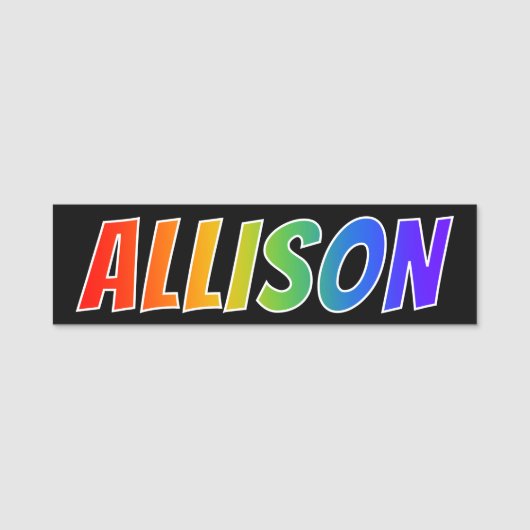 Voornaam "ALLISON": Fun Rainbow-kleuren Naamplaatje (Voorkant)