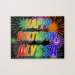 Voornaam "ALYSSA", geun "HAPPY BIRTHDAY" Legpuzzel